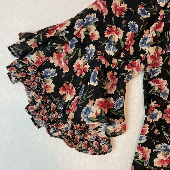 Chaps Top Womens 1X Floral Tiered Bell Sleeves Dark Cottagecore Peasant Country - Picture 3 of 7